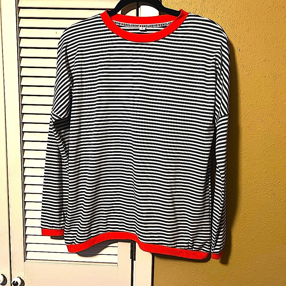 Striped Long Sleeve Tee with Orange Accents